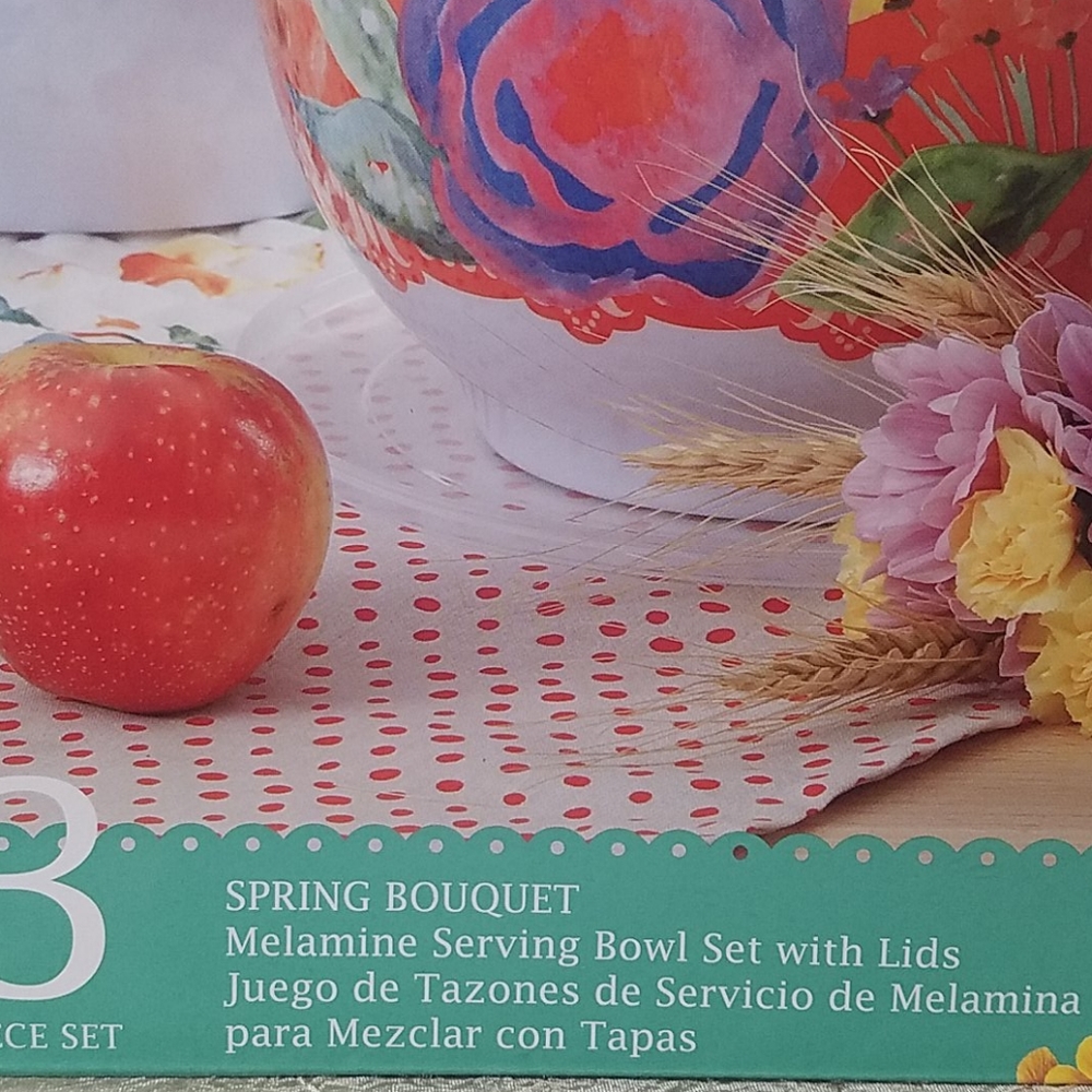 3 pc. Serving Bowl Set w/lids, Spring Bouquet - Picture 3 of 7
